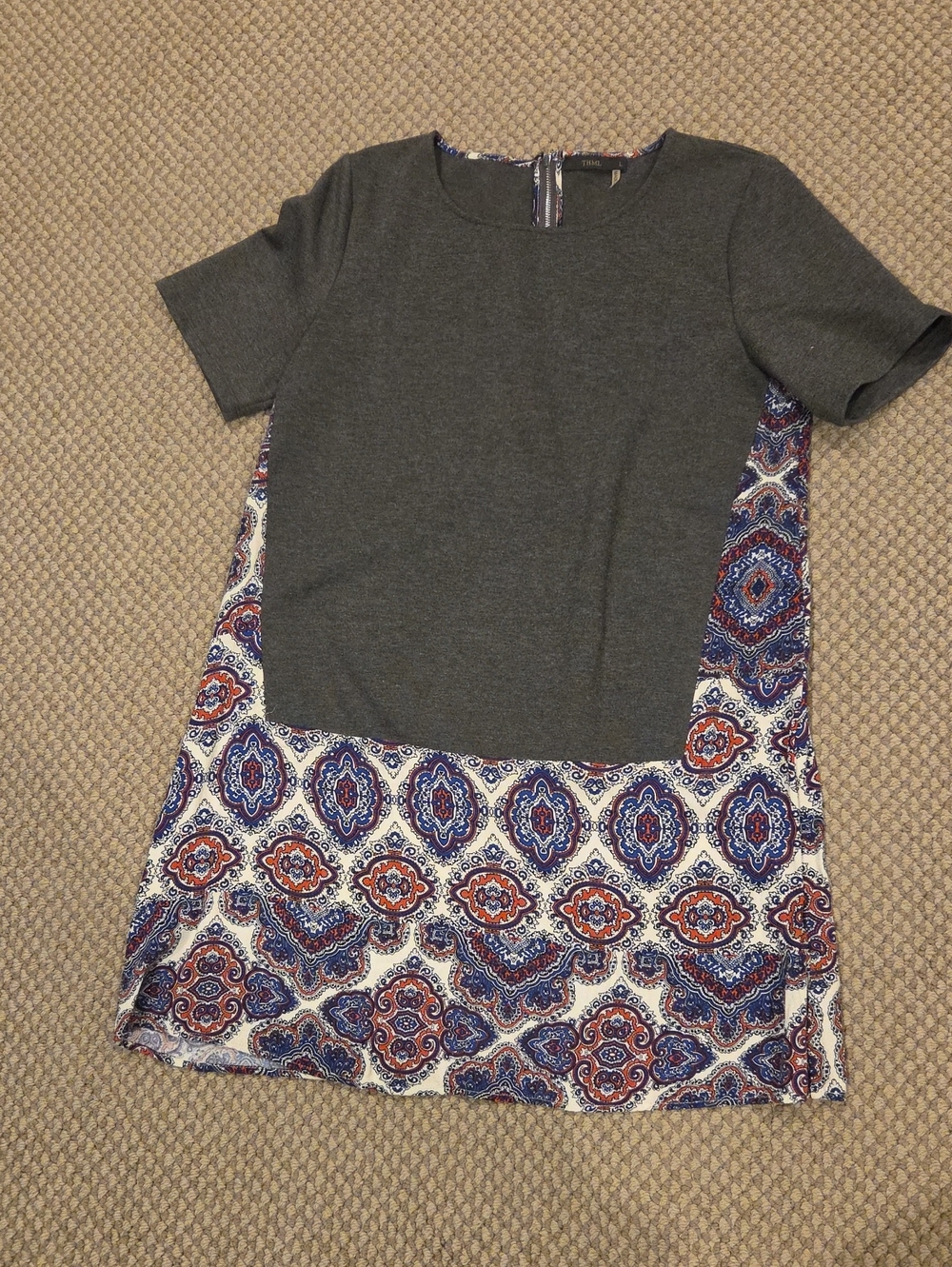 THML Two-Tone Gray and Blue Patterned Tunic Dress Sz L